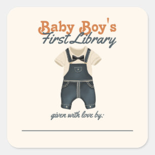 Baby Boy's eerste bibliotheek boek thema Baby show Vierkante Sticker