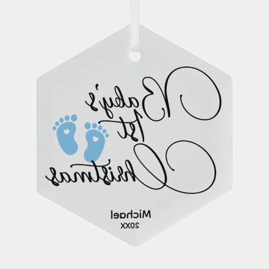 Baby Boy's Eerste Kerst Ornament - Gepersonaliseer (Achterkant)