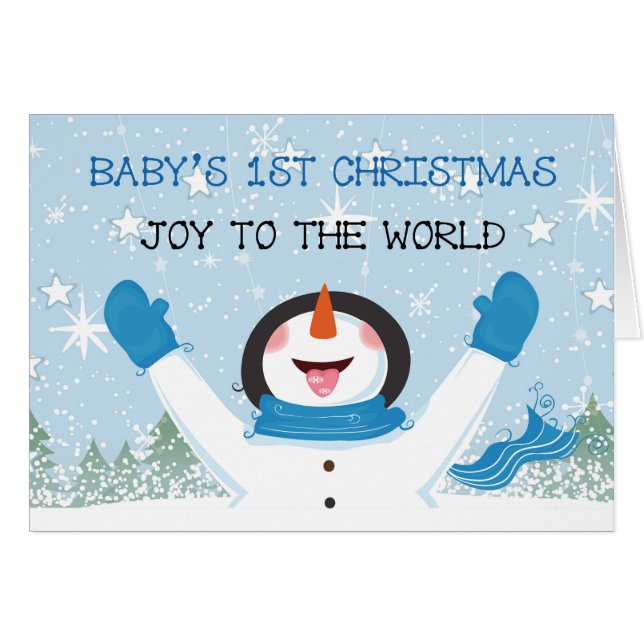 Baby Boy's eerste kerstblauwe sneeuwman (Voorkant Horizontaal)