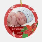 Baby Boy's eerste kerstcadeautje Fotoornament Keramisch Ornament (Voorkant)