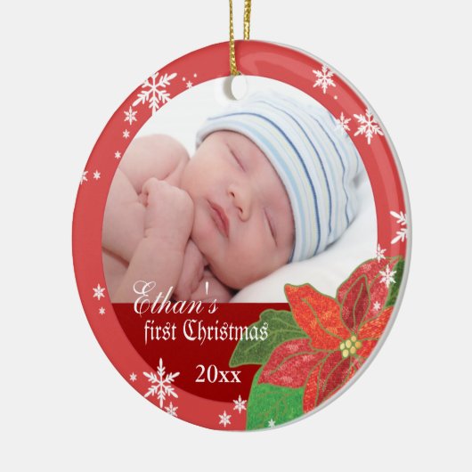 Baby Boy's eerste kerstcadeautje Fotoornament Keramisch Ornament (Links)