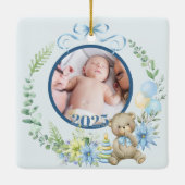 Baby Boy's Eerste Kerstfeest Gepersonaliseerde Naa Keramisch Ornament (Achterkant)
