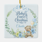 Baby Boy's Eerste Kerstfeest Gepersonaliseerde Naa Keramisch Ornament (Voorkant)