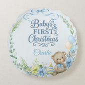 Baby Boy's Eerste Kerstfeest Gepersonaliseerde Naa Rond Kussen (Voorkant)