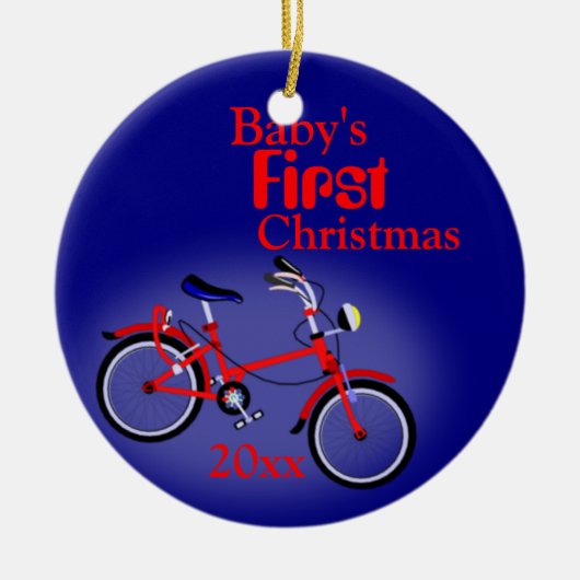 Baby Boy's Eerste Kerstfiets Keramisch Ornament (Voorkant)