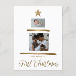 Baby Boy's eerste kerstfoto's vakantieboom Feestdagenkaart