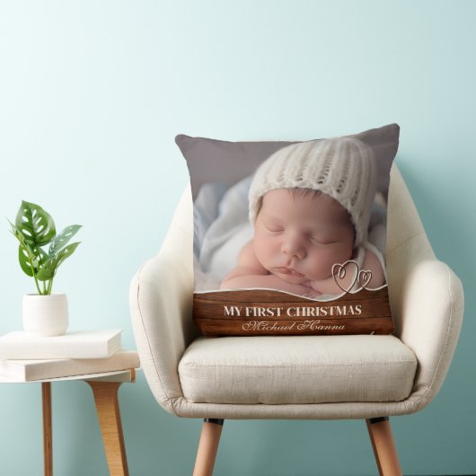 Baby Boy's Eerste Kerstgeboorte Stats & Foto Kussen (Stoel)