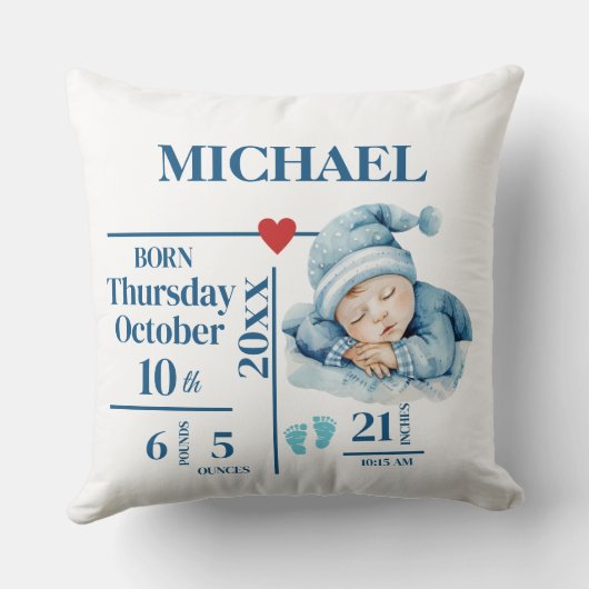 Baby Boy's Eerste Kerstgeboorte Stats & Foto Kussen (Achterkant)