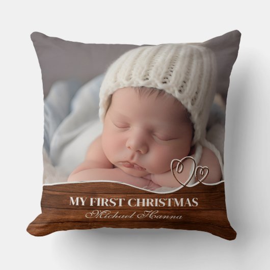 Baby Boy's Eerste Kerstgeboorte Stats & Foto Kussen (Voorkant)