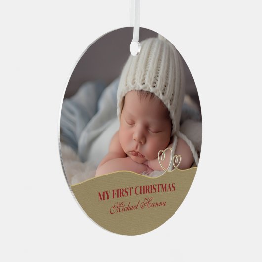 Baby Boy's Eerste Kerstgeboorte Stats & Foto Metalen Ornament (Voorkant Rechts)