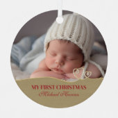 Baby Boy's Eerste Kerstgeboorte Stats & Foto Metalen Ornament (Voorkant)