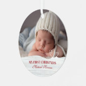 Baby Boy's Eerste Kerstgeboorte Stats & Foto Metalen Ornament (Voorkant links)