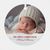 Baby Boy's Eerste Kerstgeboorte Stats & Foto Metalen Ornament (Voorkant)