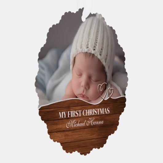 Baby Boy's Eerste Kerstgeboorte Stats & Foto Ornament Kaart (Rechts)