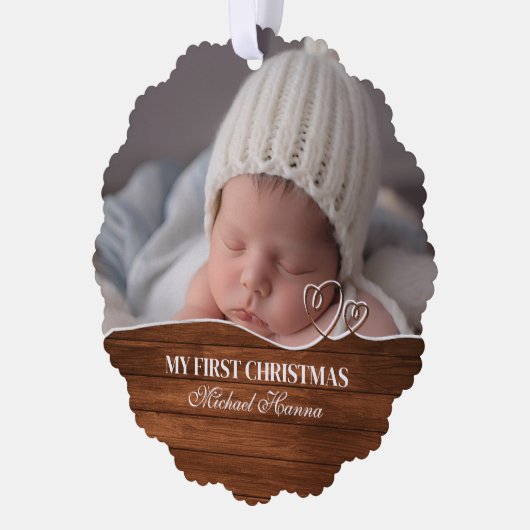 Baby Boy's Eerste Kerstgeboorte Stats & Foto Ornament Kaart (Links)