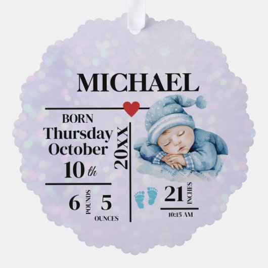 Baby Boy's Eerste Kerstgeboorte Stats & Foto Ornament Kaart (Achterkant)