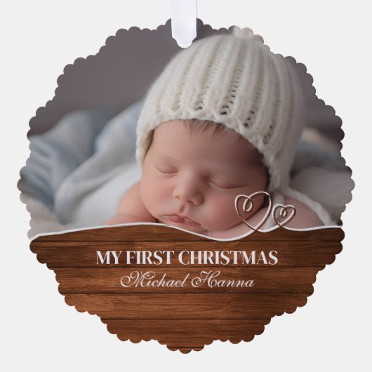 Baby Boy's Eerste Kerstgeboorte Stats & Foto Ornament Kaart (Voorkant)