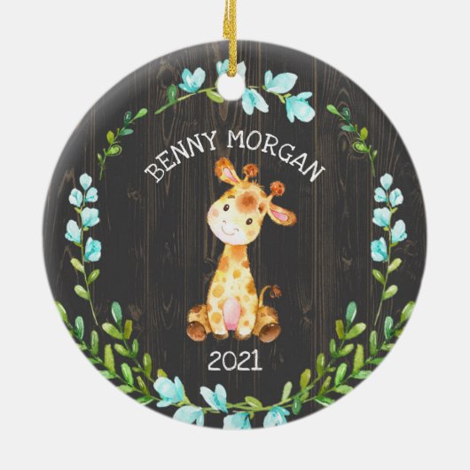 Baby Boy's eerste kerstGiraffe Ornament (Achterkant)