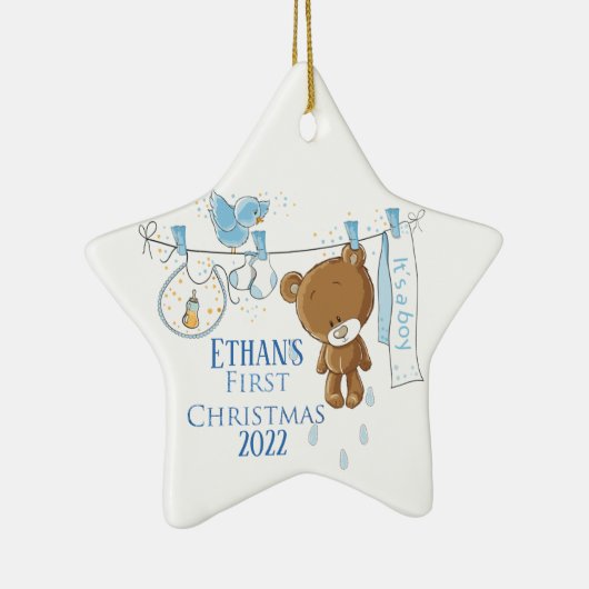 Baby Boy's eerste Kerstmis Keramisch Ornament (Rechts)