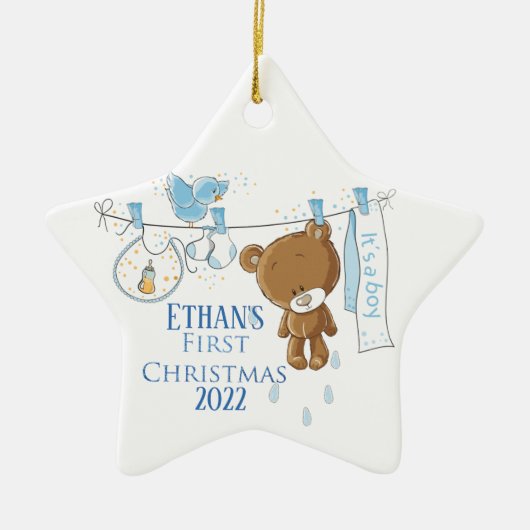 Baby Boy's eerste Kerstmis Keramisch Ornament (Voorkant)