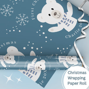 Baby Boys Eerste Kerstmis Polar Beer Blauw Cadeaupapier