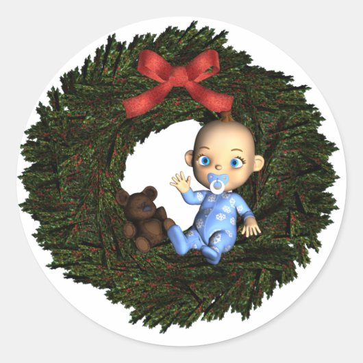 Baby Boy's eerste Kerstmis Ronde Sticker (Voorkant)