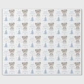 Baby Boys Eerste Kerstmis Teddy Bear Blauw Cadeaupapier (Vlak)