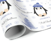 Baby Boys Eerste Kerstmis Winter Pinguïn Blauw Cadeaupapier (Rol Hoek)