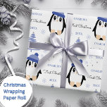 Baby Boys Eerste Kerstmis Winter Pinguïn Blauw Cadeaupapier<br><div class="desc">Maak hun allereerste kerstspecial met gepersonaliseerd inpakpapier met een schattige winterpinguïn,  boom en sneeuwvlokken. Werk eenvoudig de naam en het jaar bij en bekijk mijn collectie voor veel meer keuzes.</div>