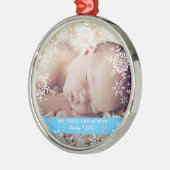 Baby Boy's eerste kerstsnowflakes Blue Silver Metalen Ornament (Links)
