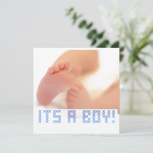 Baby Boys Feet Cross Stitch Birth Aankondiging (Staand voorkant)
