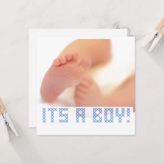 Baby Boys Feet Cross Stitch Birth Aankondiging (Voorkant / Achterkant in situ)