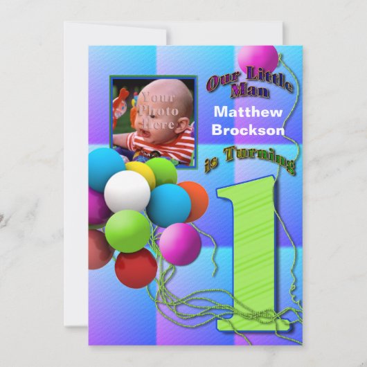 Baby Boy's First Birthday - ballonnen Kaart (Voorkant)