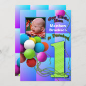 Baby Boy's First Birthday - ballonnen Kaart (Voorkant / Achterkant)