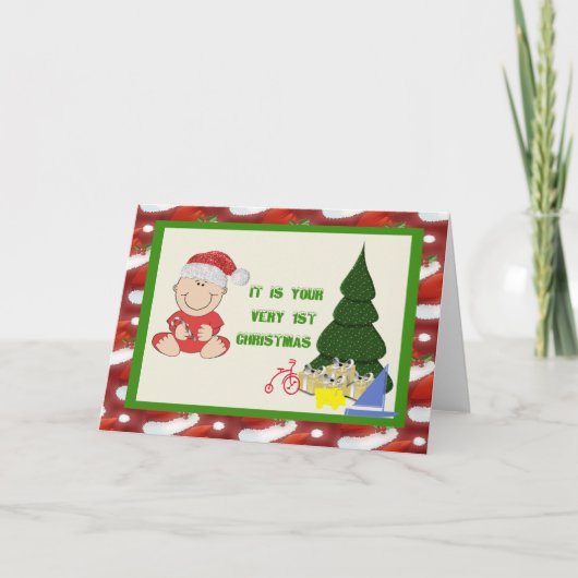 Baby Boy's First Christmas Card Feestdagen Kaart (Voorkant)