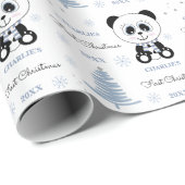Baby Boys First Christmas Panda Beer Blauw Cadeaupapier (Rol Hoek)