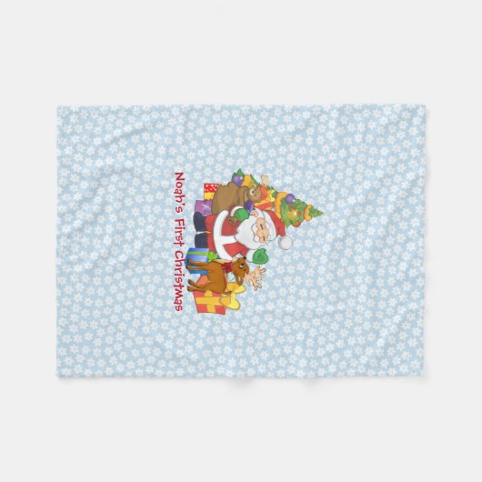 Baby Boy's First Christmas Personaliseer Naam Sant Fleece Deken (Voorkant (Horizontaal))