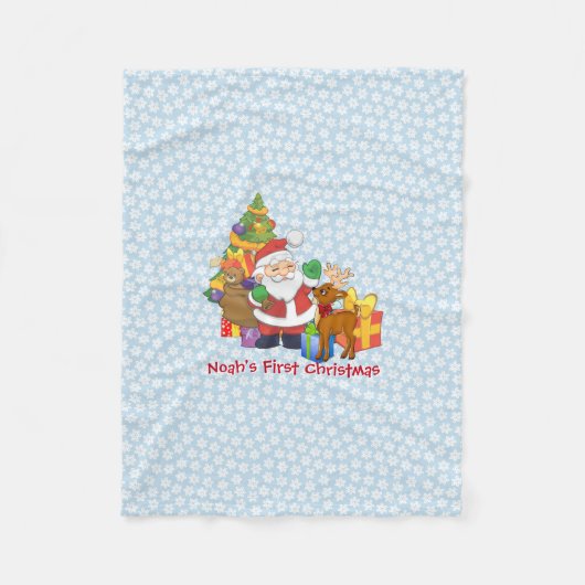 Baby Boy's First Christmas Personaliseer Naam Sant Fleece Deken (Voorkant)
