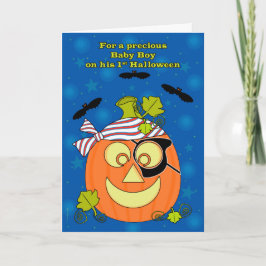 Baby Boy's First Halloween Pumpkin Pirate and Bats Kaart