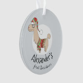 Baby Boys First Kerstfeestjes Llama en naam Ornament (voorkant)