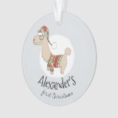 Baby Boys First Kerstfeestjes Llama en naam Ornament (voorkant)