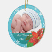 Baby Boy's First Kerstmis Blauwgroen Fotoversients Keramisch Ornament (Links)