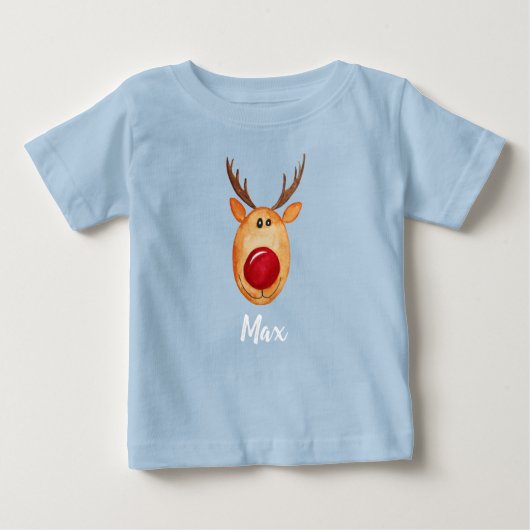 Baby Boy's Kerstmis Waterverf Rudolph met naam (Voorkant)