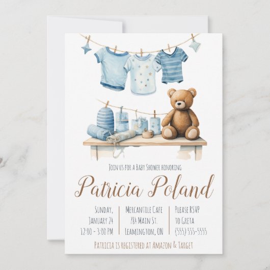 Baby Boy's kleren op Baby shower van de Kast Kaart (Voorkant)