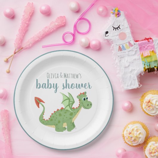 Baby Boys Magical Green Dragon Baby shower Papieren Bordje (Feest)