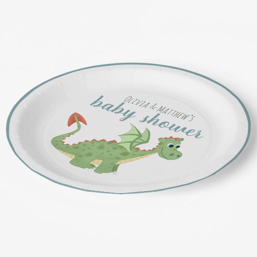 Baby Boys Magical Green Dragon Baby shower Papieren Bordje (Gekanteld)
