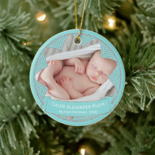 Baby Boys Poeder Blauw Gepersonaliseerde Kerstmis  Keramisch Ornament