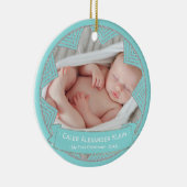 Baby Boys Poeder Blauw Gepersonaliseerde Kerstmis Keramisch Ornament (Rechts)