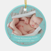Baby Boys Poeder Blauw Gepersonaliseerde Kerstmis  Keramisch Ornament (Voorkant)