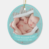 Baby Boys Poeder Blauw Gepersonaliseerde Kerstmis  Keramisch Ornament (Links)